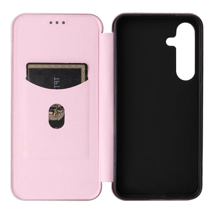 For Samsung Galaxy S25 5G Carbon Fiber Texture Flip Leather Phone Case(Pink) by buy2fix