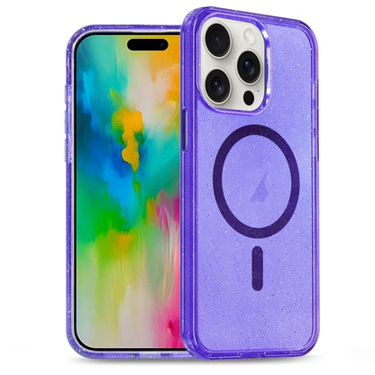 For iPhone 16 Pro Glitter Powder TPU Hybrid PC MagSafe Phone Case(Purple) - iPhone 16 Pro Cases by buy2fix | Online Shopping UK | buy2fix