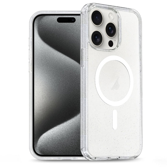 For iPhone 15 Pro Glitter Powder TPU Hybrid PC MagSafe Phone Case(Translucent)
