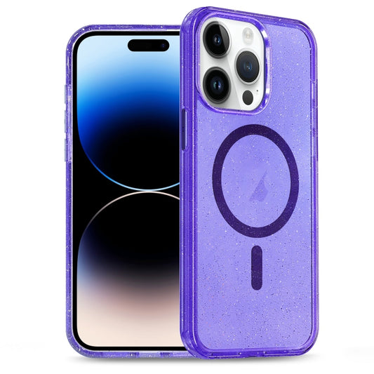 For iPhone 14 Pro Glitter Powder TPU Hybrid PC MagSafe Phone Case(Purple) - iPhone 14 Pro Cases by buy2fix | Online Shopping UK | buy2fix