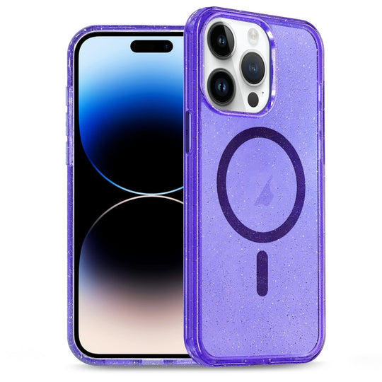 For iPhone 14 Pro Max Glitter Powder TPU Hybrid PC MagSafe Phone Case(Purple)