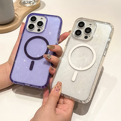 For iPhone 15 Plus Glitter Powder TPU Hybrid PC MagSafe Phone Case(Purple) - iPhone 15 Plus Cases by buy2fix | Online Shopping UK | buy2fix