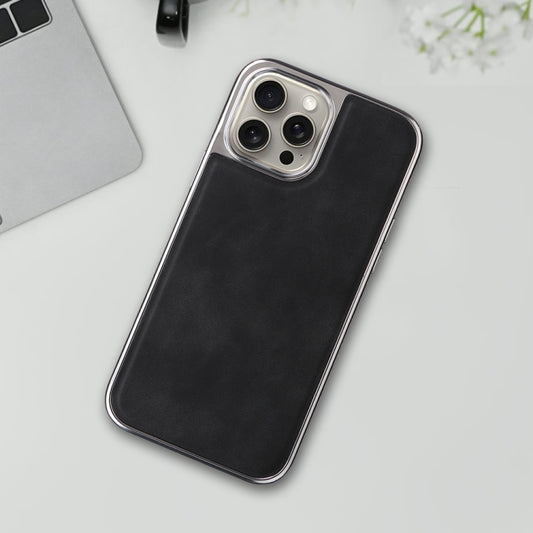 For iPhone 16 Pro Max Electroplated Side PU Hybrid TPU MagSafe Phone Case(Black) by buy2fix