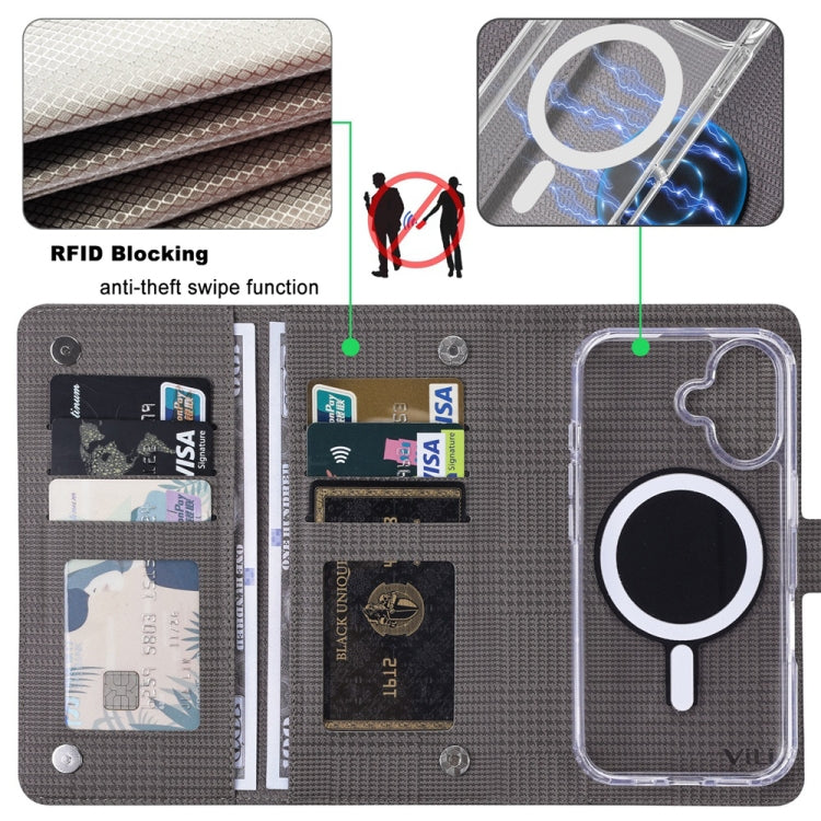 For iPhone 15 ViLi GHA-C Series RFID MagSafe Magnetic Flip Leather Phone Case(Grey) - iPhone 15 Cases by ViLi | Online Shopping UK | buy2fix