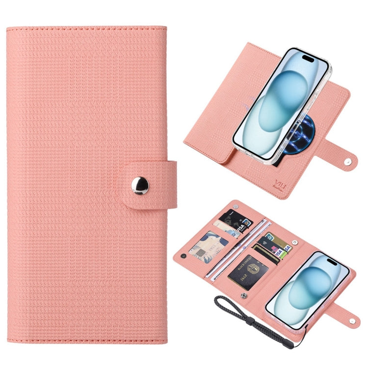 For iPhone 15 Plus ViLi GHA-C Series RFID MagSafe Magnetic Flip Leather Phone Case(Pink) - iPhone 15 Plus Cases by ViLi | Online Shopping UK | buy2fix