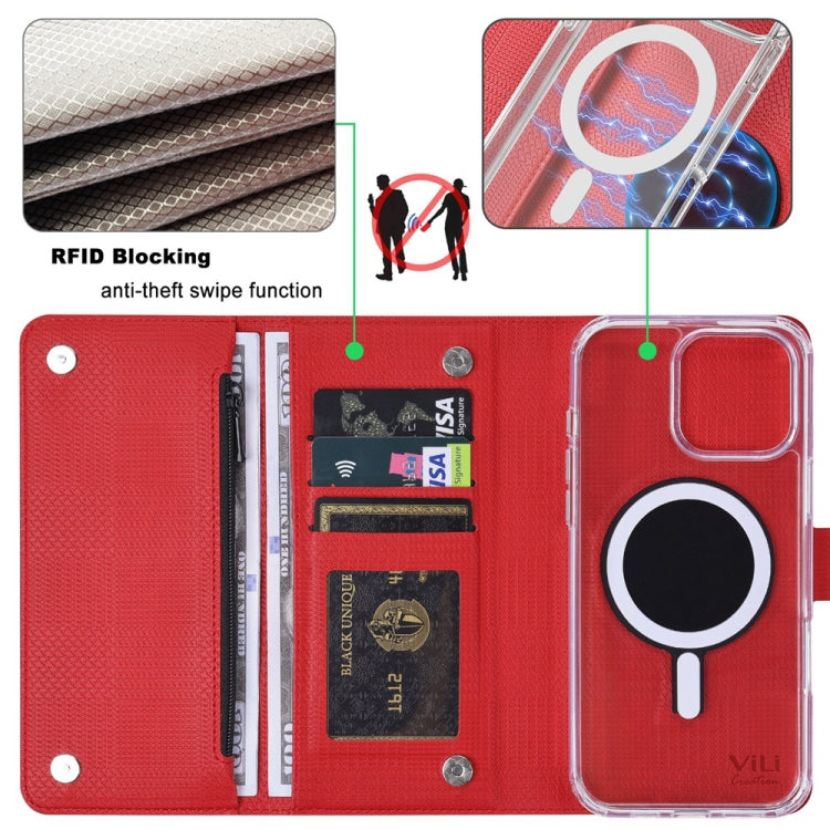 For iPhone 14 Plus ViLi GHB-C Series RFID MagSafe Magnetic Flip Leather Phone Case(Red) - iPhone 14 Plus Cases by ViLi | Online Shopping UK | buy2fix