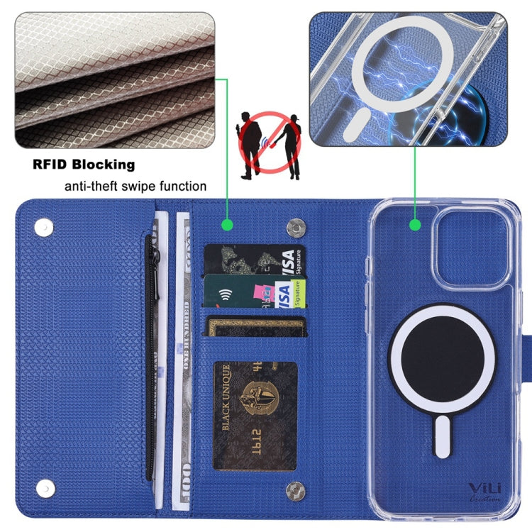 For iPhone 13 Pro Max ViLi GHB-C Series RFID MagSafe Magnetic Flip Leather Phone Case(Blue) - iPhone 13 Pro Max Cases by ViLi | Online Shopping UK | buy2fix