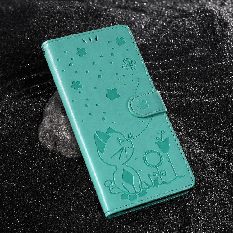 For Samsung Galaxy S25 Ultra 5G Cat and Bee Embossed Flip Leather Phone Case(Green) by buy2fix