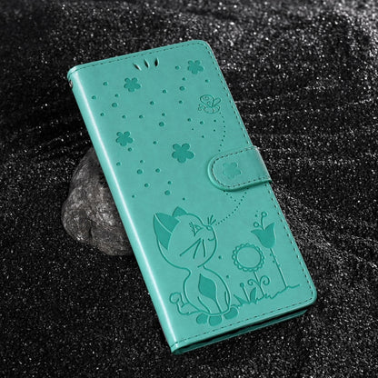 For Samsung Galaxy S25 Ultra 5G Cat and Bee Embossed Flip Leather Phone Case(Green) by buy2fix