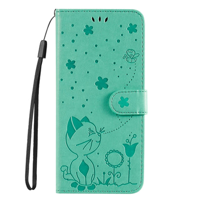 For Samsung Galaxy S25 Ultra 5G Cat and Bee Embossed Flip Leather Phone Case(Green) by buy2fix