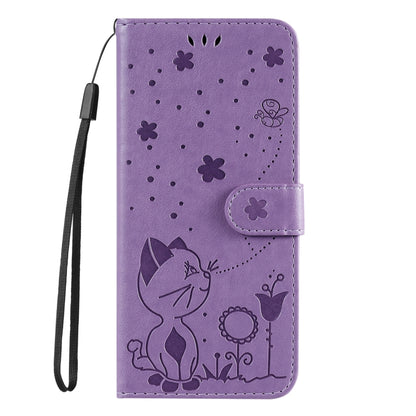 For Samsung Galaxy S25 / S24 5G Cat and Bee Embossed Flip Leather Phone Case(Purple) - Galaxy S25 5G Cases by buy2fix | Online Shopping UK | buy2fix