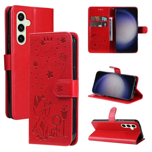 For Samsung Galaxy S25+ / S24+ 5G Cat and Bee Embossed Flip Leather Phone Case(Red) by buy2fix
