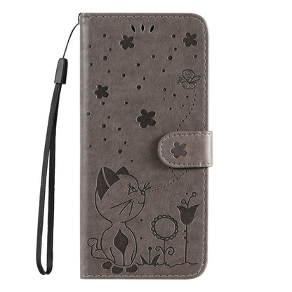 For Samsung Galaxy S25+ / S24+ 5G Cat and Bee Embossed Flip Leather Phone Case(Grey) by buy2fix