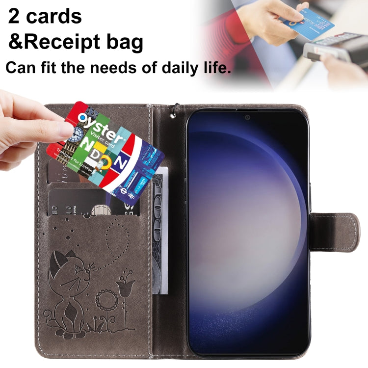 For Samsung Galaxy S25+ / S24+ 5G Cat and Bee Embossed Flip Leather Phone Case(Grey) by buy2fix