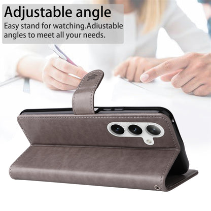 For Samsung Galaxy S25+ / S24+ 5G Cat and Bee Embossed Flip Leather Phone Case(Grey) by buy2fix