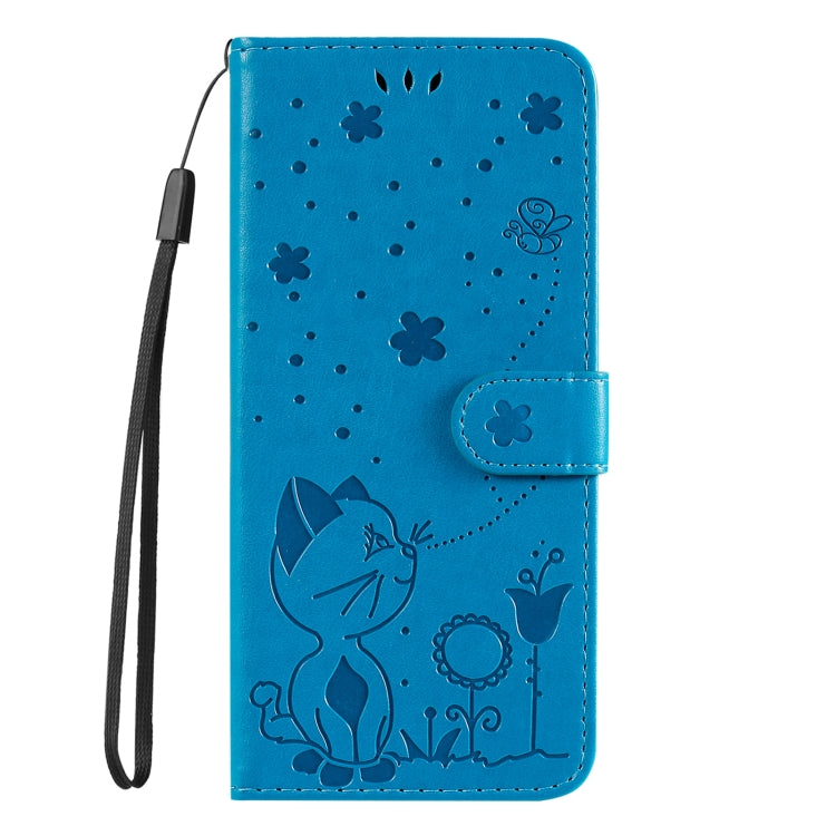 For Samsung Galaxy S25+ / S24+ 5G Cat and Bee Embossed Flip Leather Phone Case(Blue) - Galaxy S25+ 5G Cases by buy2fix | Online Shopping UK | buy2fix