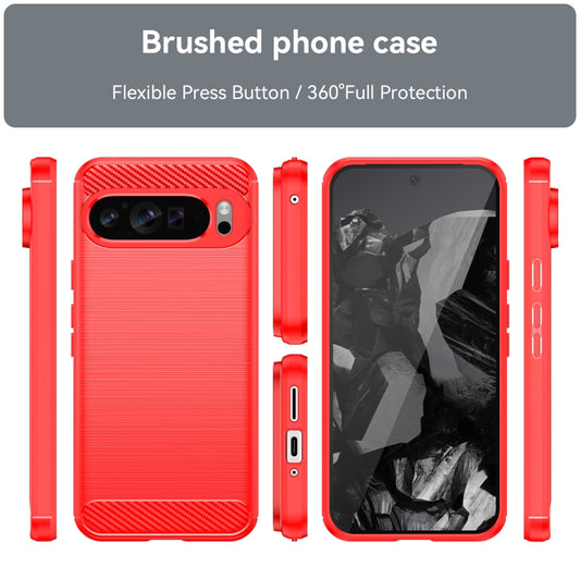 For Google Pixel 9 Pro XL Carbon Fiber Brushed Texture TPU Phone Case(Red) by buy2fix