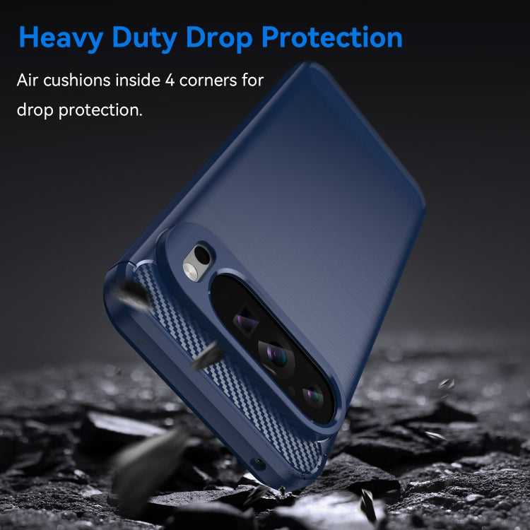 For Google Pixel 9 Pro XL Brushed Texture Carbon Fiber TPU Phone Case(Blue) - Google Cases by buy2fix | Online Shopping UK | buy2fix