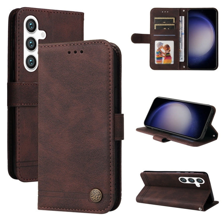 For Samsung Galaxy S25+ 5G Skin Feel Life Tree Metal Button Leather Phone Case(Brown) by buy2fix