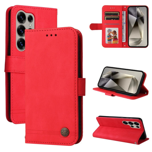 For Samsung Galaxy S25 Ultra 5G Skin Feel Life Tree Metal Button Leather Phone Case(Red) - Galaxy S25 Ultra 5G Cases by buy2fix | Online Shopping UK | buy2fix