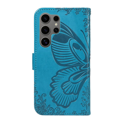 For Samsung Galaxy S25 Ultra 5G Swallowtail Butterfly Embossed Leather Phone Case(Blue) - Galaxy S25 Ultra 5G Cases by buy2fix | Online Shopping UK | buy2fix