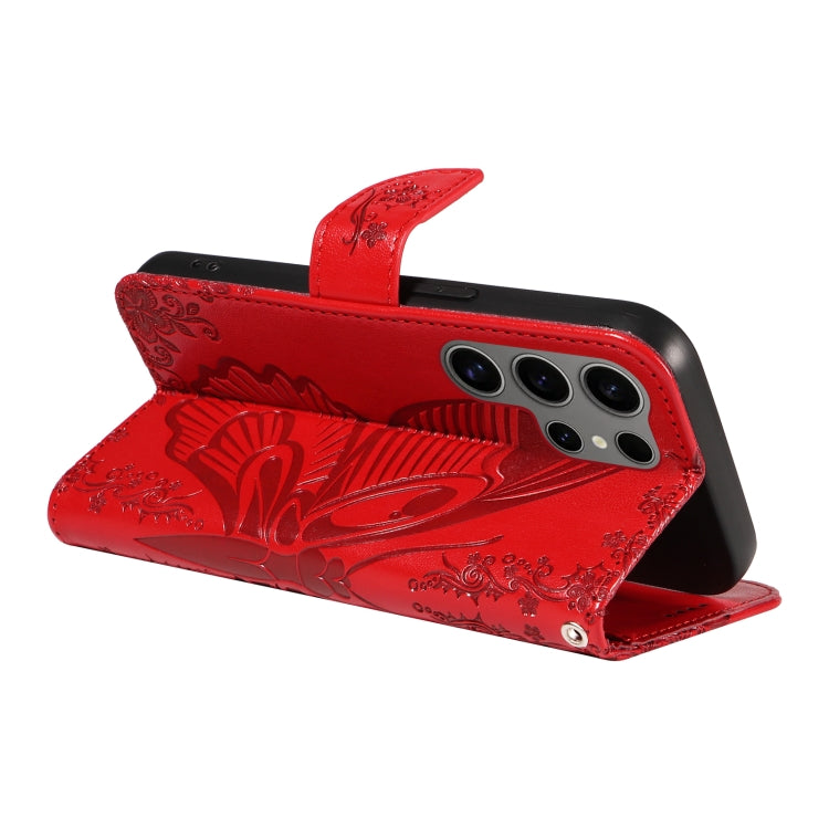 For Samsung Galaxy S25 Ultra 5G Swallowtail Butterfly Embossed Leather Phone Case(Red) by buy2fix