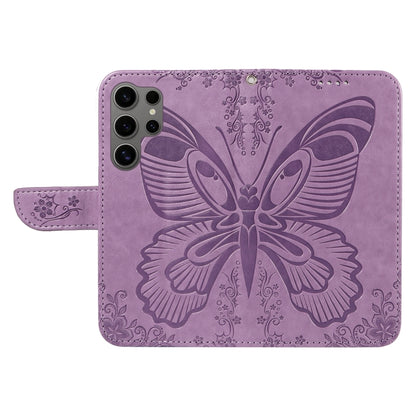 For Samsung Galaxy S25 Ultra 5G Swallowtail Butterfly Embossed Leather Phone Case(Purple) - Galaxy S25 Ultra 5G Cases by buy2fix | Online Shopping UK | buy2fix