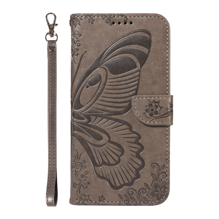 For Samsung Galaxy S25 Ultra 5G Swallowtail Butterfly Embossed Leather Phone Case(Grey) - Galaxy S25 Ultra 5G Cases by buy2fix | Online Shopping UK | buy2fix