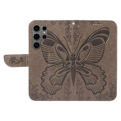 For Samsung Galaxy S25 Ultra 5G Swallowtail Butterfly Embossed Leather Phone Case(Grey) - Galaxy S25 Ultra 5G Cases by buy2fix | Online Shopping UK | buy2fix