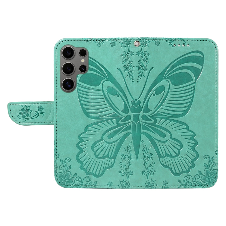 For Samsung Galaxy S25 Ultra 5G Swallowtail Butterfly Embossed Leather Phone Case(Green) - Galaxy S25 Ultra 5G Cases by buy2fix | Online Shopping UK | buy2fix