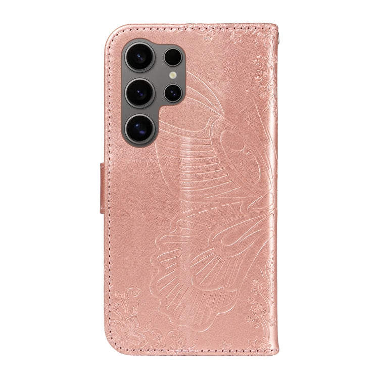 For Samsung Galaxy S25 Ultra 5G Swallowtail Butterfly Embossed Leather Phone Case(Rose Gold) - Galaxy S25 Ultra 5G Cases by buy2fix | Online Shopping UK | buy2fix