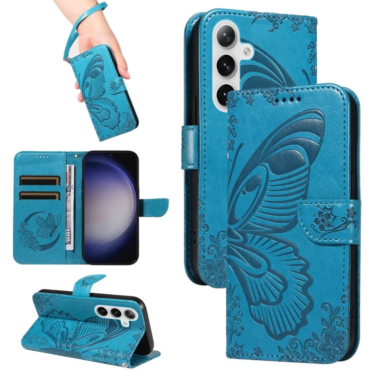 For Samsung Galaxy S25+ / S24+ 5G Swallowtail Butterfly Embossed Leather Phone Case(Blue) by buy2fix