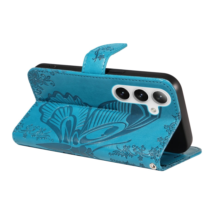 For Samsung Galaxy S25+ / S24+ 5G Swallowtail Butterfly Embossed Leather Phone Case(Blue) by buy2fix