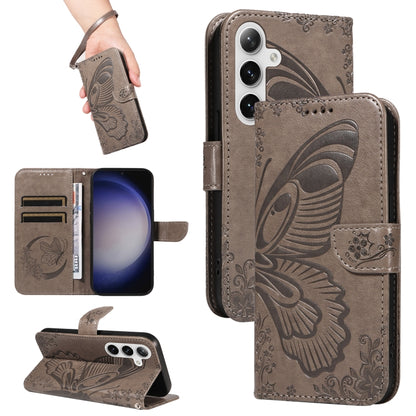 For Samsung Galaxy S25+ / S24+ 5G Swallowtail Butterfly Embossed Leather Phone Case(Grey) by buy2fix