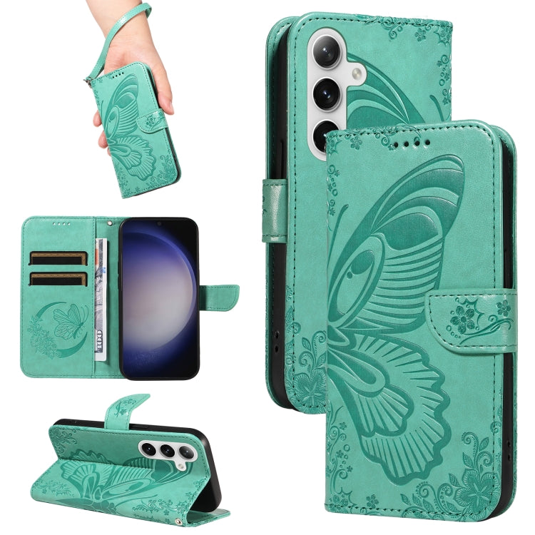 For Samsung Galaxy S25+ / S24+ 5G Swallowtail Butterfly Embossed Leather Phone Case(Green) - Galaxy S25+ 5G Cases by buy2fix | Online Shopping UK | buy2fix