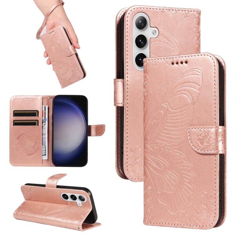 For Samsung Galaxy S25+ / S24+ 5G Swallowtail Butterfly Embossed Leather Phone Case(Rose Gold) - Galaxy S25+ 5G Cases by buy2fix | Online Shopping UK | buy2fix