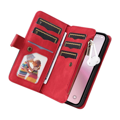 For iPhone SE 2024 Dual-color 9 Card Slots Zipper Wallet Leather Phone Case(Red) - More iPhone Cases by buy2fix | Online Shopping UK | buy2fix