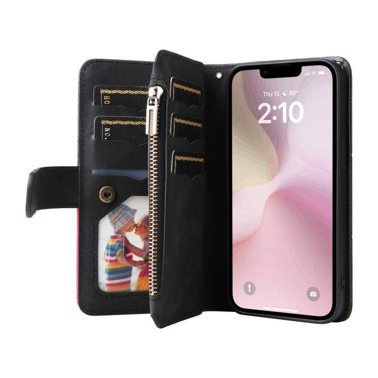 For iPhone 16e Dual-color 9 Card Slots Zipper Wallet Leather Phone Case(Black) by buy2fix