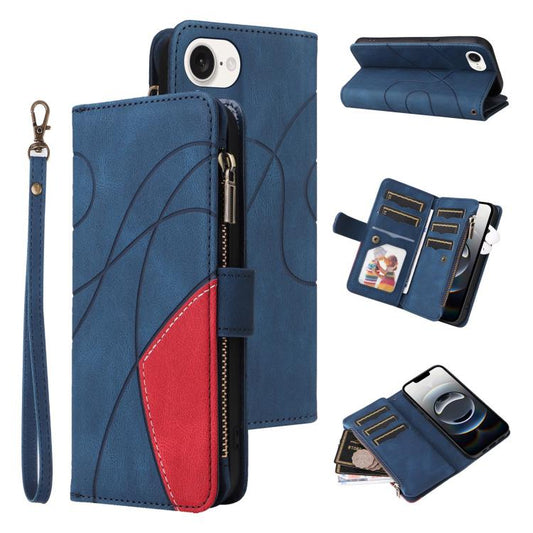 For iPhone 16e Dual-color 9 Card Slots Zipper Wallet Leather Phone Case(Blue) by buy2fix