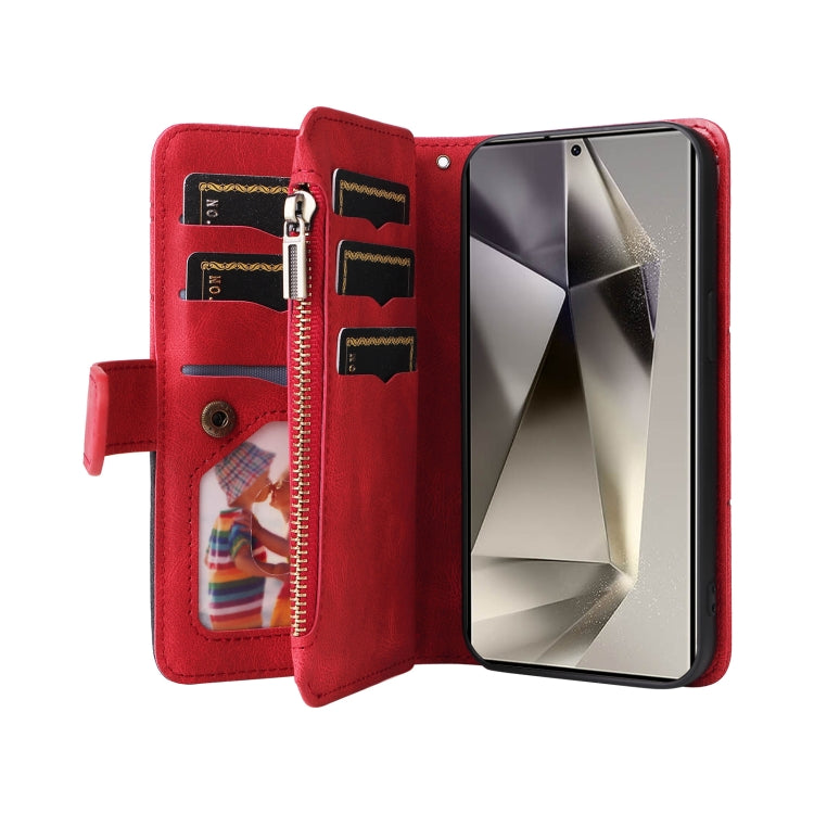 For Samsung Galaxy S25 Ultra 5G Dual-color 9 Card Slots Zipper Wallet Leather Phone Case(Red) - Galaxy S25 Ultra 5G Cases by buy2fix | Online Shopping UK | buy2fix