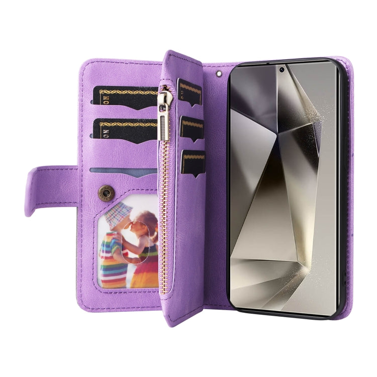 For Samsung Galaxy S25 Ultra 5G Dual-color 9 Card Slots Zipper Wallet Leather Phone Case(Purple) - Galaxy S25 Ultra 5G Cases by buy2fix | Online Shopping UK | buy2fix