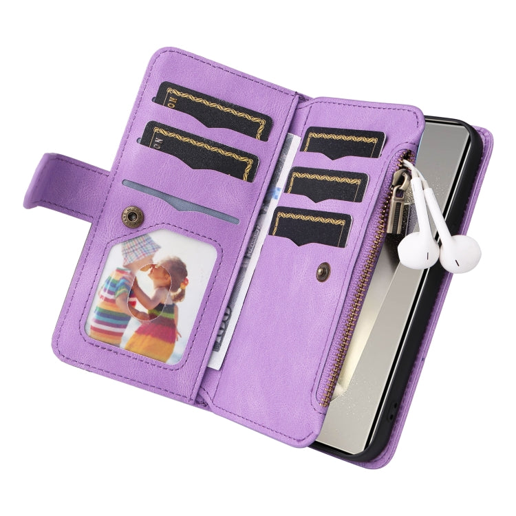 For Samsung Galaxy S25 Ultra 5G Dual-color 9 Card Slots Zipper Wallet Leather Phone Case(Purple) - Galaxy S25 Ultra 5G Cases by buy2fix | Online Shopping UK | buy2fix