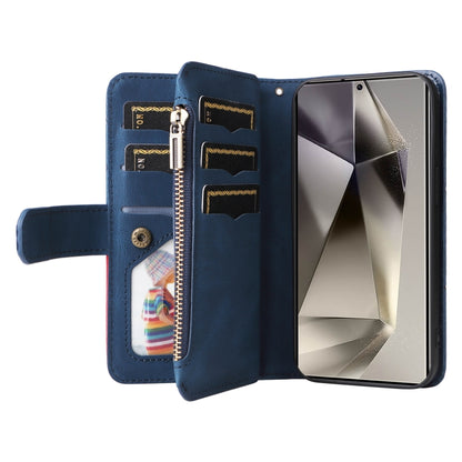 For Samsung Galaxy S25 Ultra 5G Dual-color 9 Card Slots Zipper Wallet Leather Phone Case(Blue) - Galaxy S25 Ultra 5G Cases by buy2fix | Online Shopping UK | buy2fix