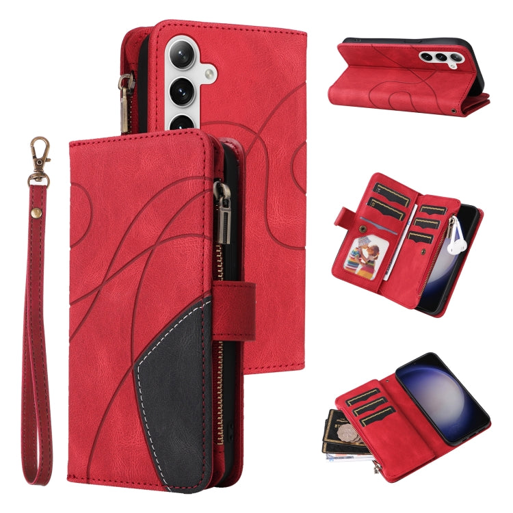 For Samsung Galaxy S25 / S24 5G Dual-color 9 Card Slots Zipper Wallet Leather Phone Case(Red) by buy2fix