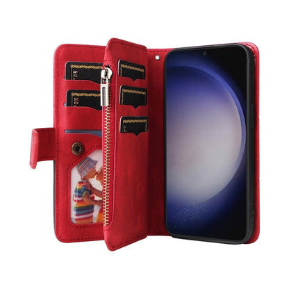 For Samsung Galaxy S25 / S24 5G Dual-color 9 Card Slots Zipper Wallet Leather Phone Case(Red) by buy2fix