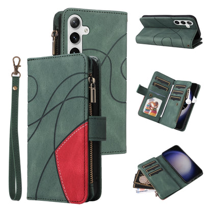 For Samsung Galaxy S25+ / S24+ 5G Dual-color 9 Card Slots Zipper Wallet Leather Phone Case(Green) by buy2fix