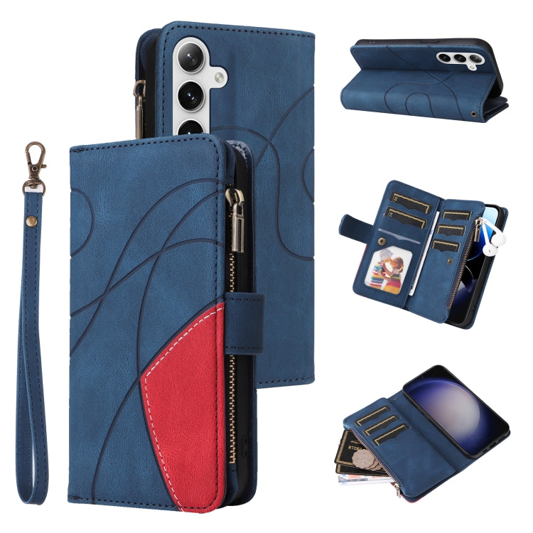 For Samsung Galaxy S25+ / S24+ 5G Dual-color 9 Card Slots Zipper Wallet Leather Phone Case(Blue) by buy2fix