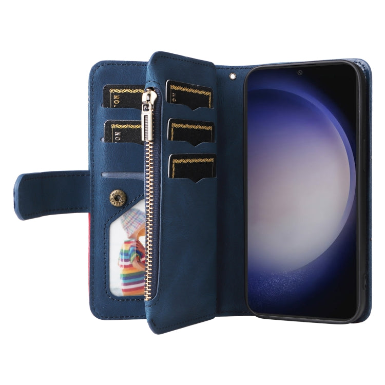 For Samsung Galaxy S25+ / S24+ 5G Dual-color 9 Card Slots Zipper Wallet Leather Phone Case(Blue) by buy2fix