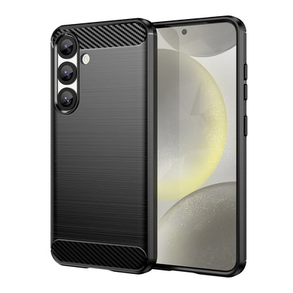 For Samsung Galaxy S25 5G Carbon Fiber Brushed Texture TPU Phone Case(Black) by buy2fix