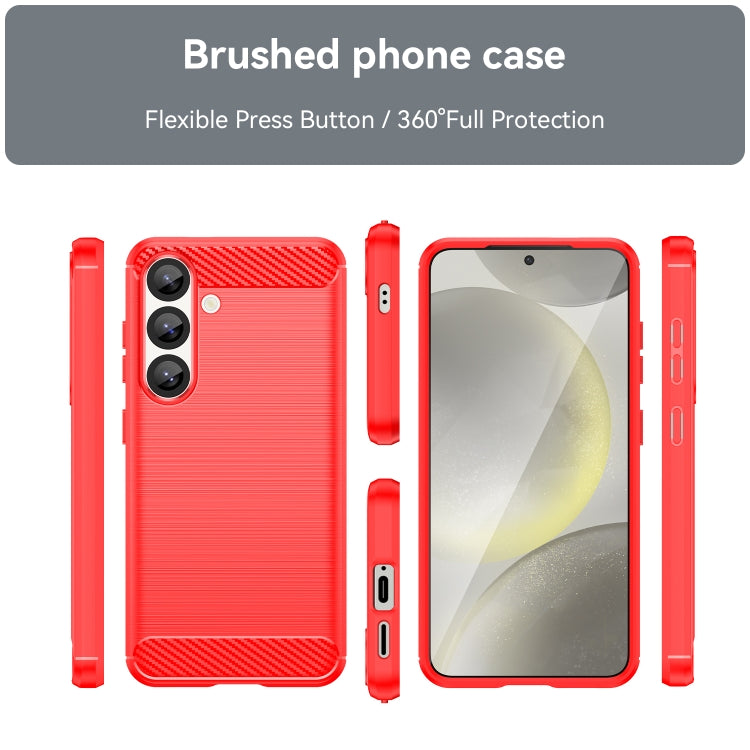 For Samsung Galaxy S25 5G Carbon Fiber Brushed Texture TPU Phone Case(Red) - Galaxy S25 5G Cases by buy2fix | Online Shopping UK | buy2fix